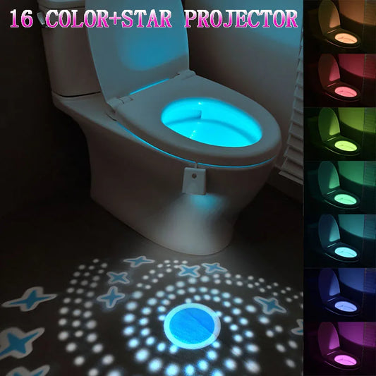 Toilet Night Light with Star Projector and Motion Sensor (16 Colors)